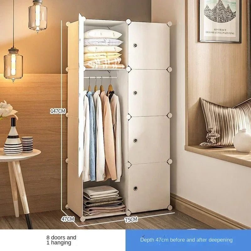 Simple Wardrobe Clothes Folding Cabinets Dressers Cube Storage Locker Plastic Collapsible Dustproof Home Bedroom Furniture