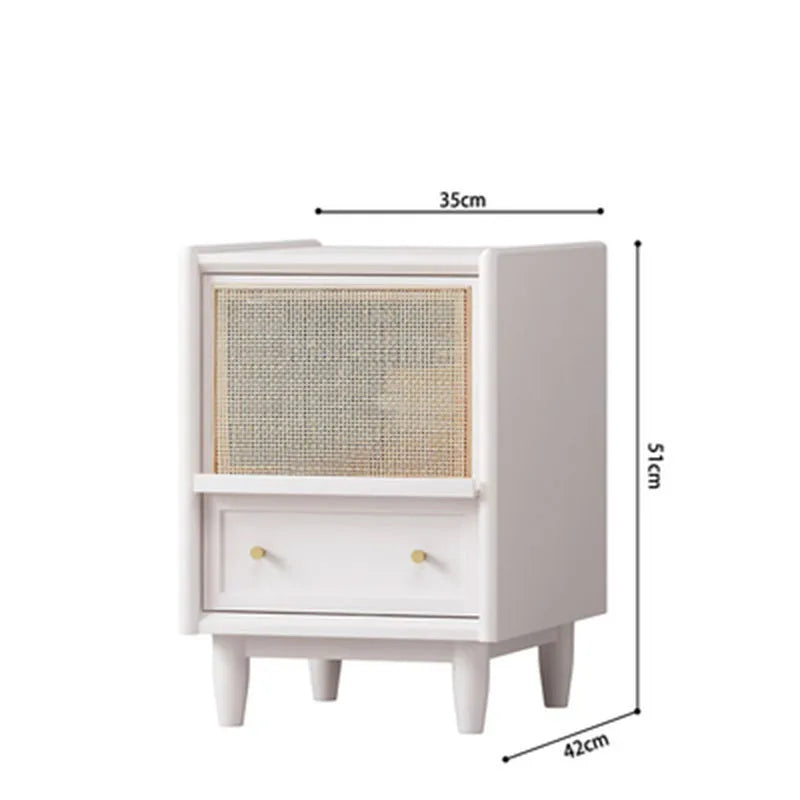 Rattan Weaving Bedroom Furniture, Bedside Table, Multifunctional Small Side Storage Cabinet, Solid Wood Night Stand Customized