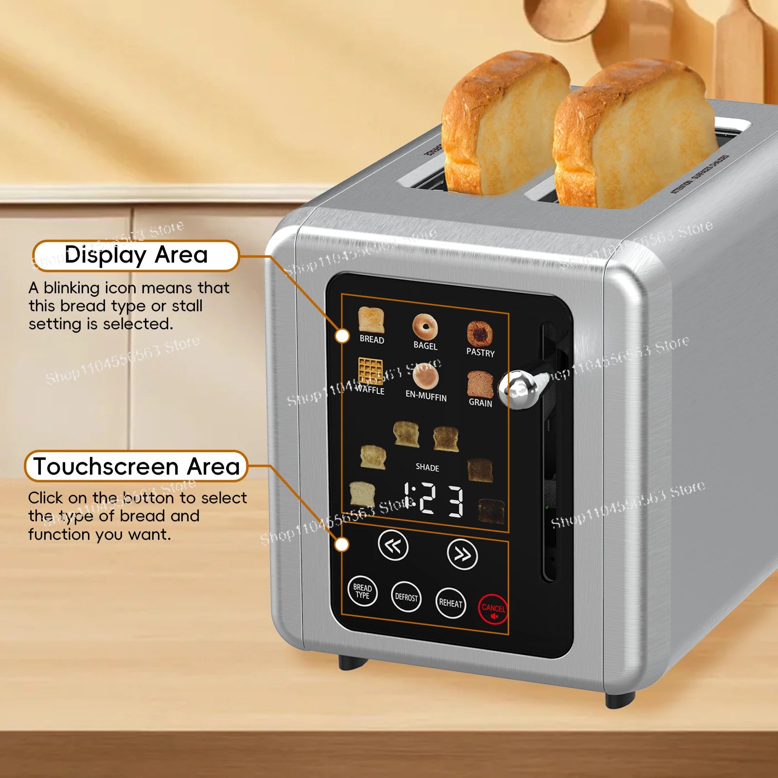 6-In-1 Smart Touch Screen, Breakfast Maker, Multifunction, Sandwich Maker, Toast, Waffles