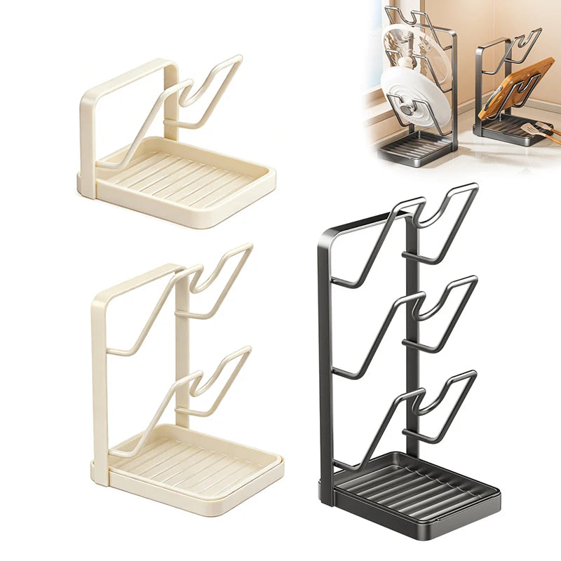 Kitchen Pot Lid Storage Rack, Multifunctional Stainless Steel Pot And Pan Organizer With Removable Drip Tray, Spatula Holder