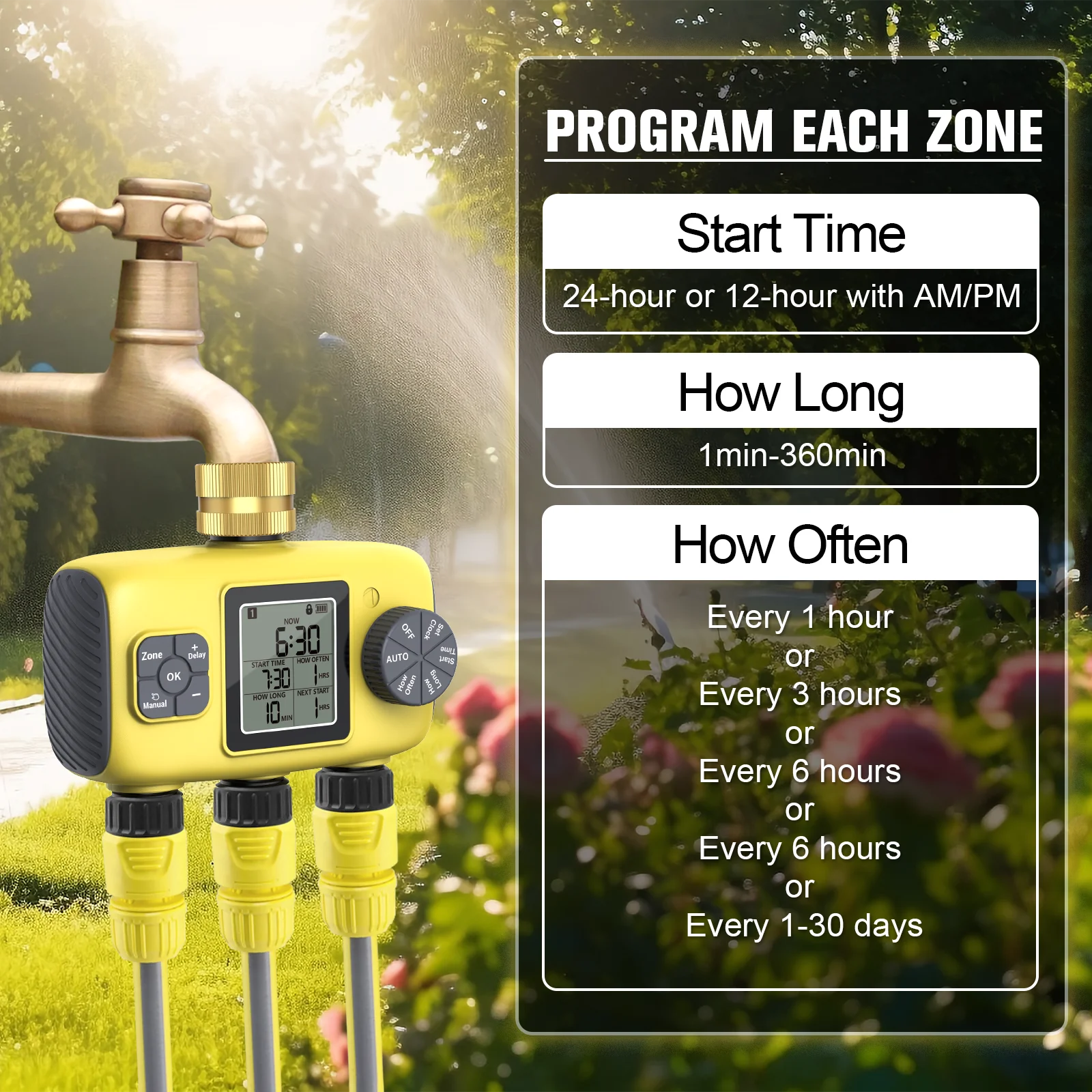 Insoma 3-Outlet Automatic Water Timer Garden Irrigation Watering System Independent Control Sprinkler Programmer Tools