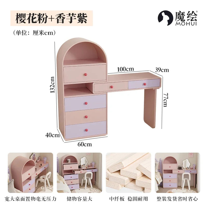 chest dresser integrated end of bed corner storage retractable dressing table bedroom pink dressing table