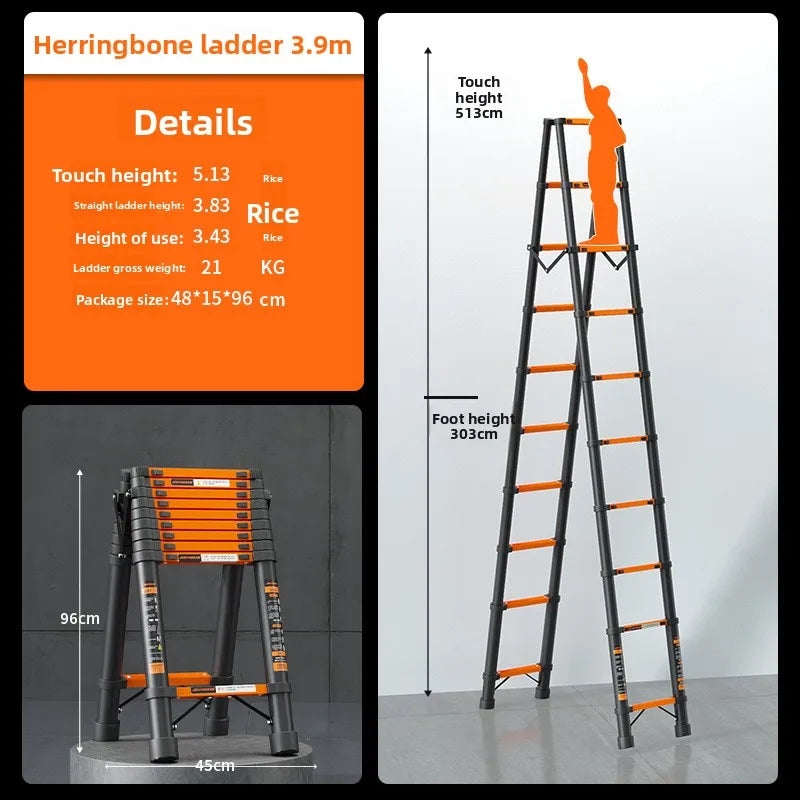 Thickened carbon steel telescopic ladder Multifunctional herringbone ladder Bamboo ladder Lifting  folding engineering staircase