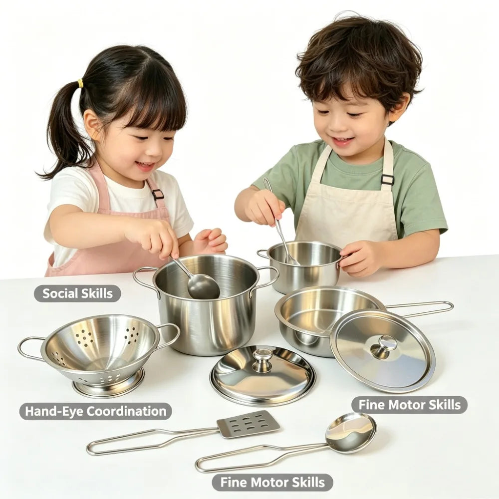 Mini Stainless Steel Kitchen Toy, Small Toy House Cooking Utensil Set, Children's Puzzle Kitchen Experience Toy