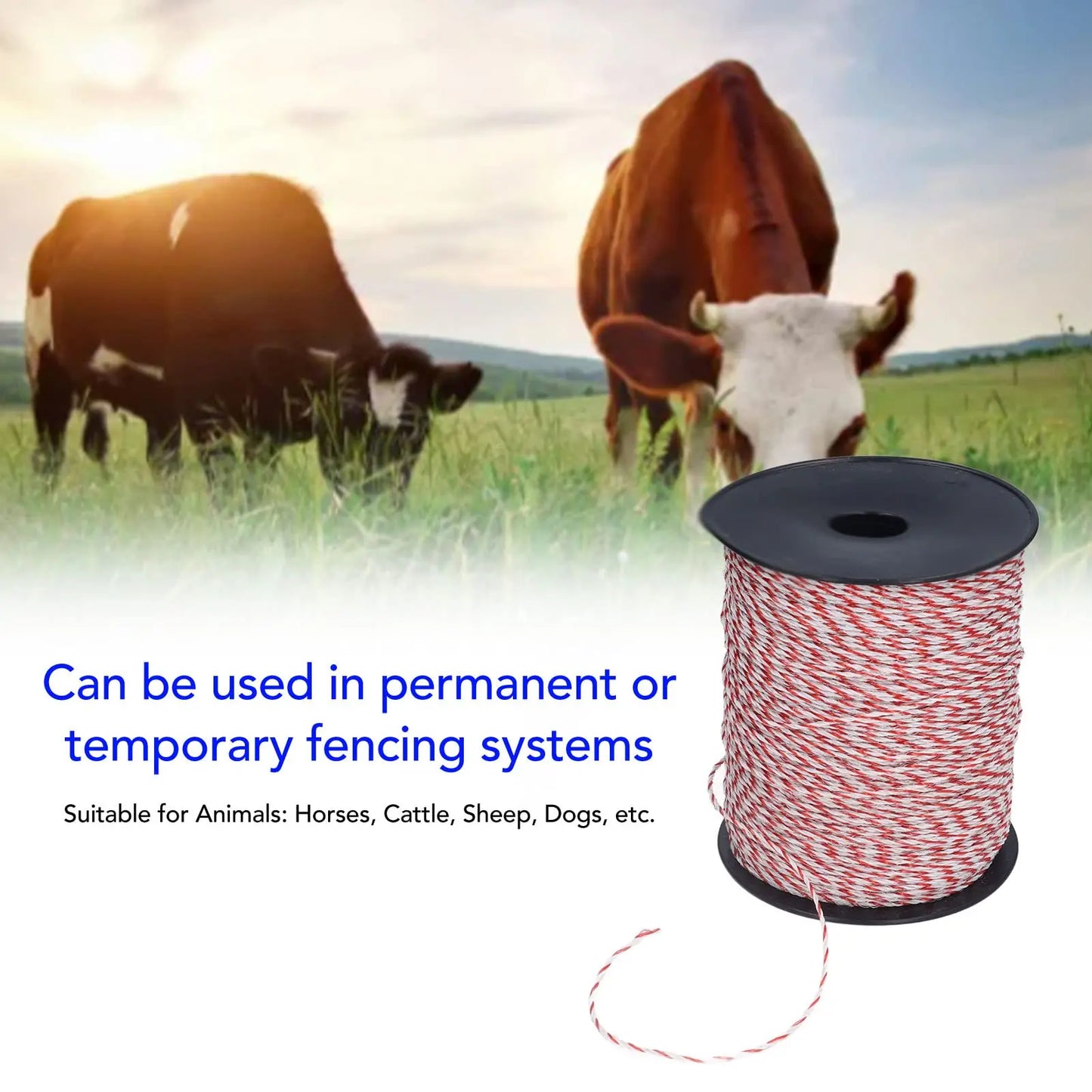 200/500M Roll Electric Fence Rope Polywire with Steel Poly Rope for Horse Animal Fencing Ultra Low Resistance Wire and Accessory