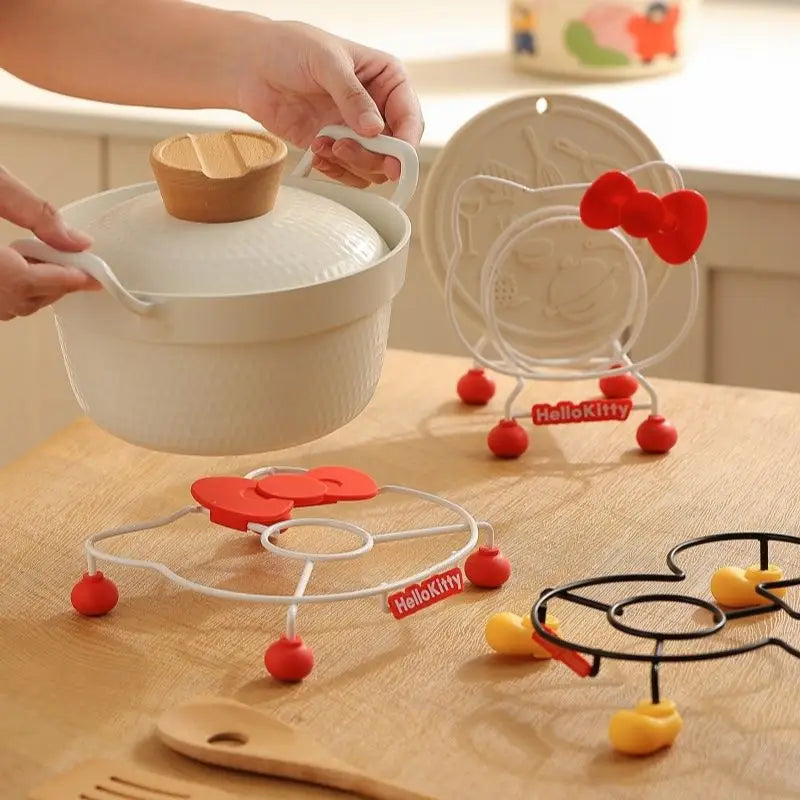 Hello Kitty Storage Rack Cute Multifunctional Plate Storage Rack Kitchen Sitting Style Pot Holder