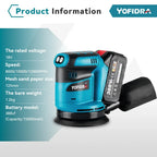 YOFIDRA 125mm Electric Orbital Sander 3 Speeds Adjustable Rechargeable Polishing Grinder Machine For Makita 18V Battery
