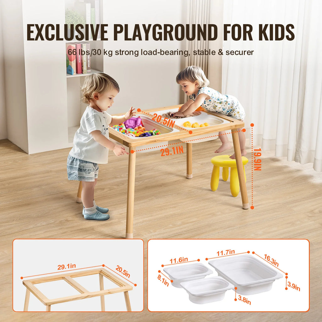 SucceBuy Wooden Sensory Table for Kids Activity with 3 Foldable Storage Bins & Double-Sided Board Indoor/Outdoor for Studying