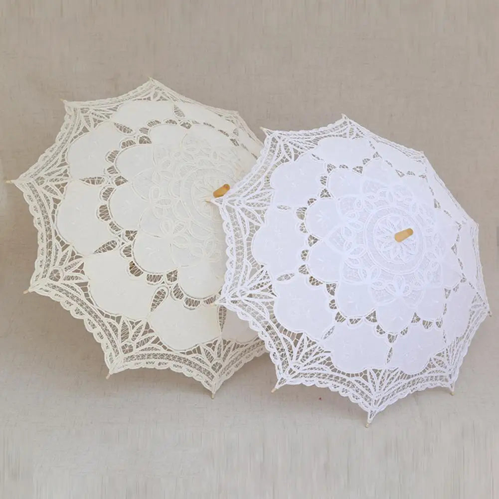68cm  Embroidery Lace Parasol Umbrella Wedding Decoration Photo Prop Vintage White Palace Craft Lace Umbrella Anti-UV Sunshade