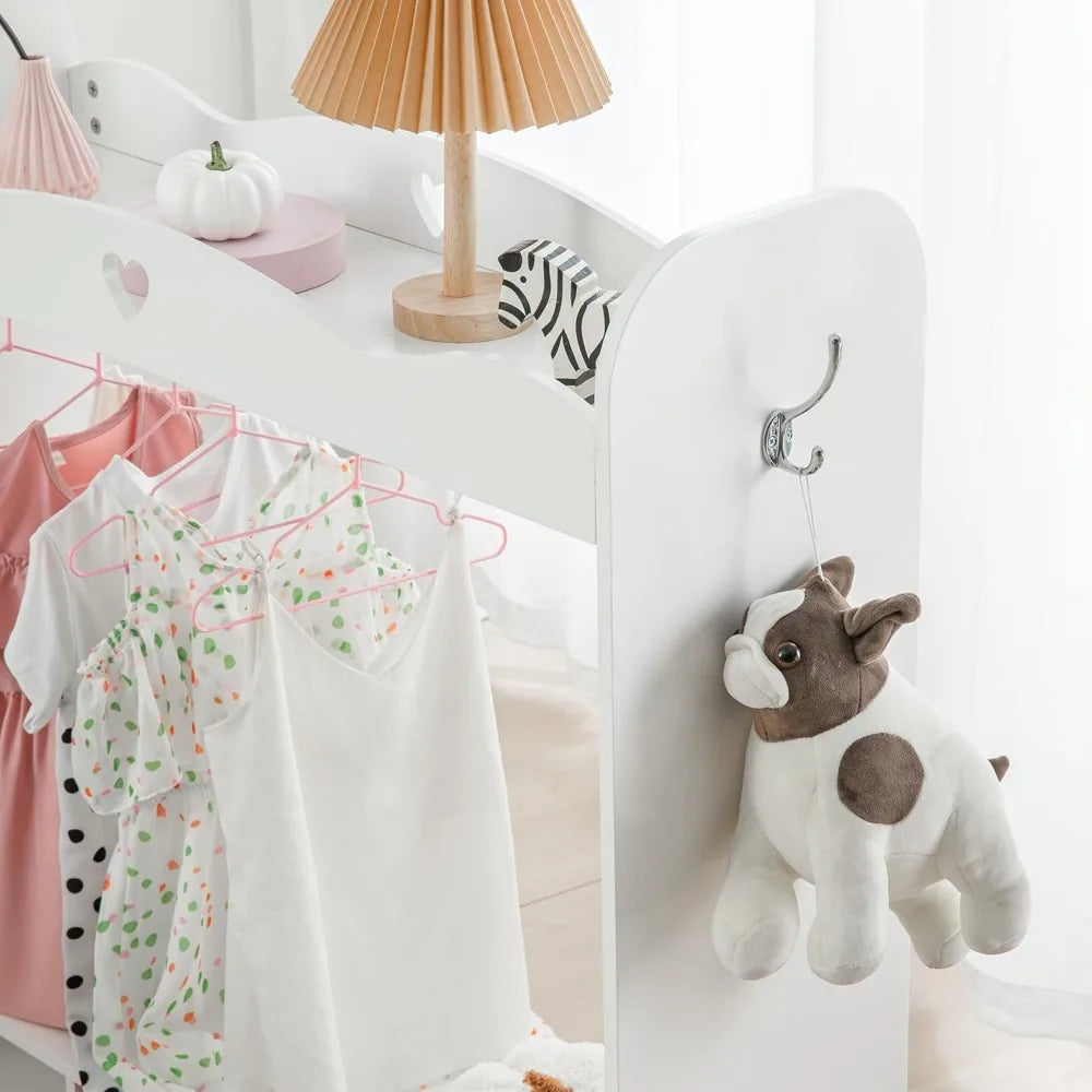 Kids Armoire Dress-Up Closet w/Mirror,Open Hanging Wardrobe w/Clothes Rack,Toddlers Pretend Play Costume Storage Dresser,Childr
