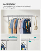SONGMICS dresses stand on wheels, heavy-duty coat rack stand, extendable dresses Rod, up to 100 kg