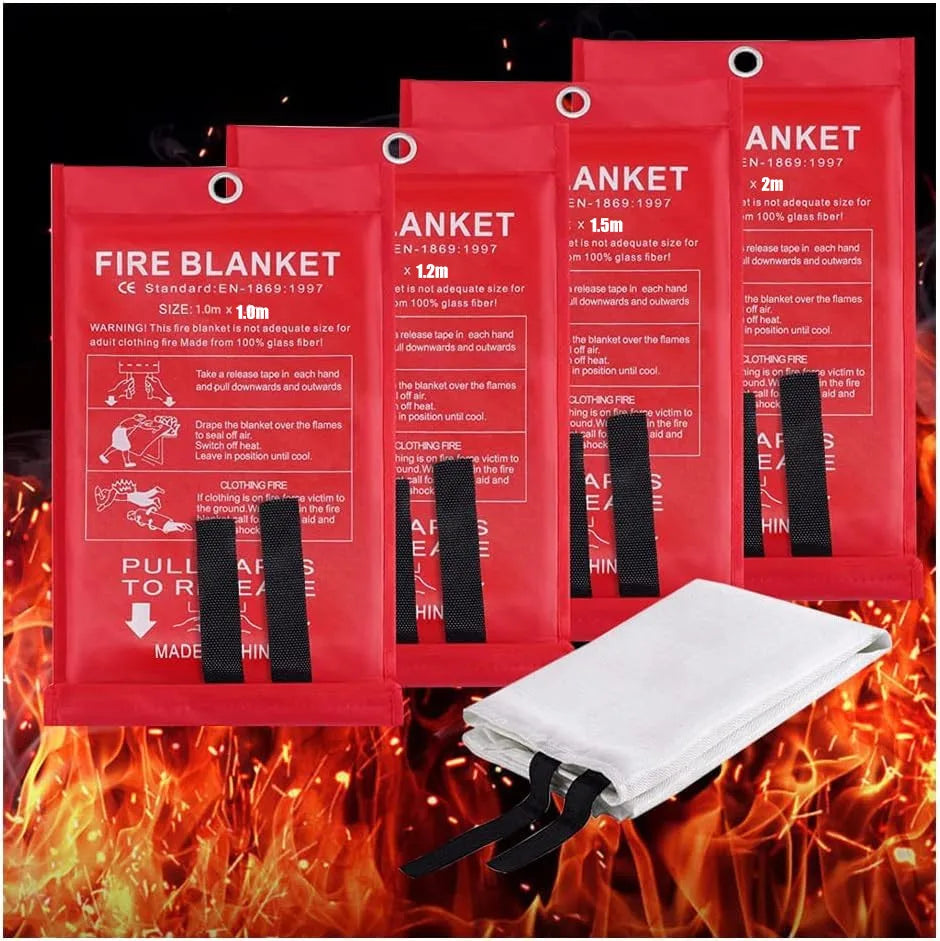 4 Size Square Fire Blankets Fiberglass Retardant Fire Suppression Emergency Survival Kit for People Home Car Kitchen Safety