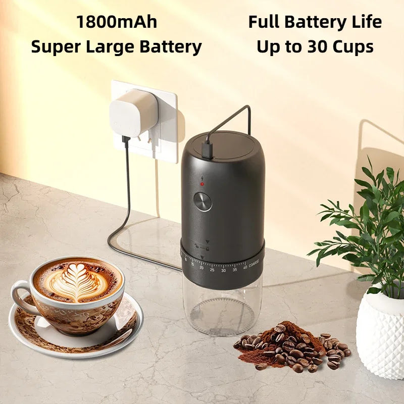 TINSOL 1800mAh Electric Coffee Bean Grinder 40 Speed External Adjustable Home Rechargeable Grinder Convenient Home Coffee Maker