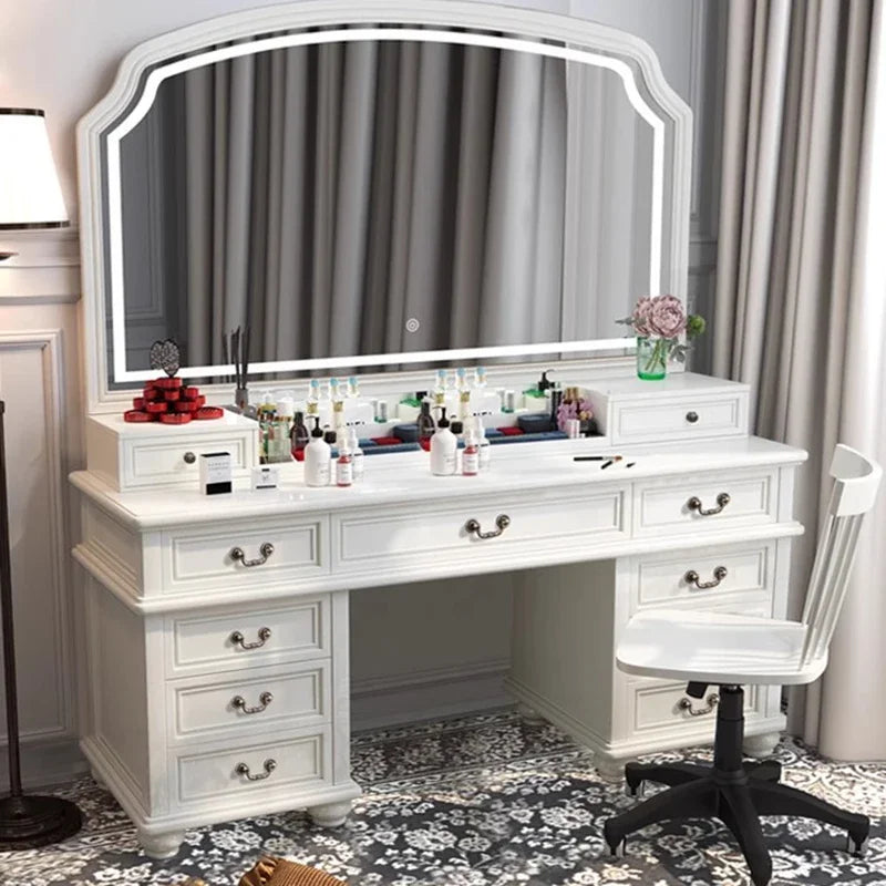 Wooden White Mirror Vanity Table Living Rooms Luxury Salon Drawers Dresser Living Room Beauty Schmink Tisch Bedroom Furniture