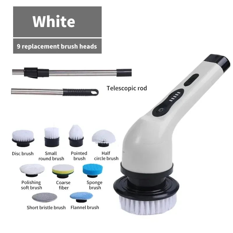 Wireless Home Kitchen and Bathroom Multifunctional Long Short Dual Use Handheld Brush with Multiple Brush Heads Cleaning Tool