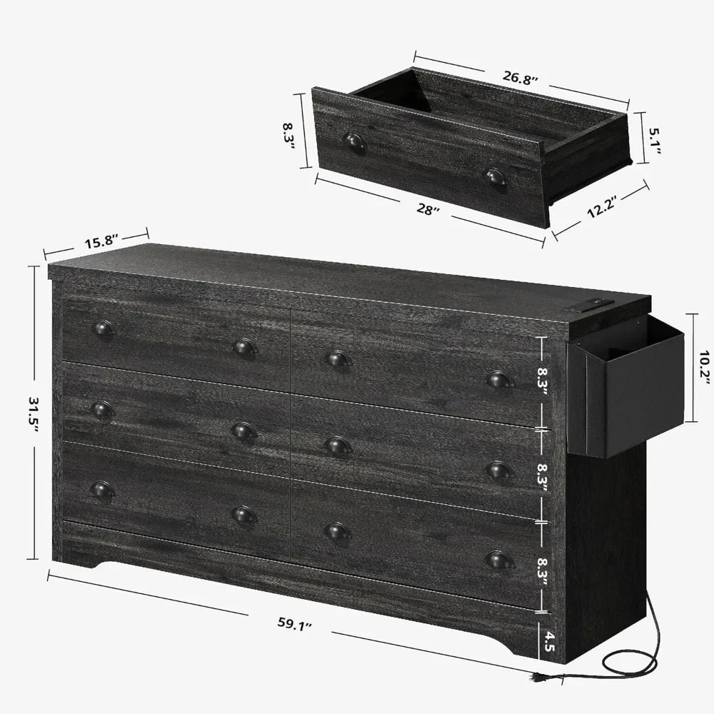 Dresser for Bedroom with Charging Station, TV Stand Storage Chest of Drawers for Living Room Hallway Entryway,
