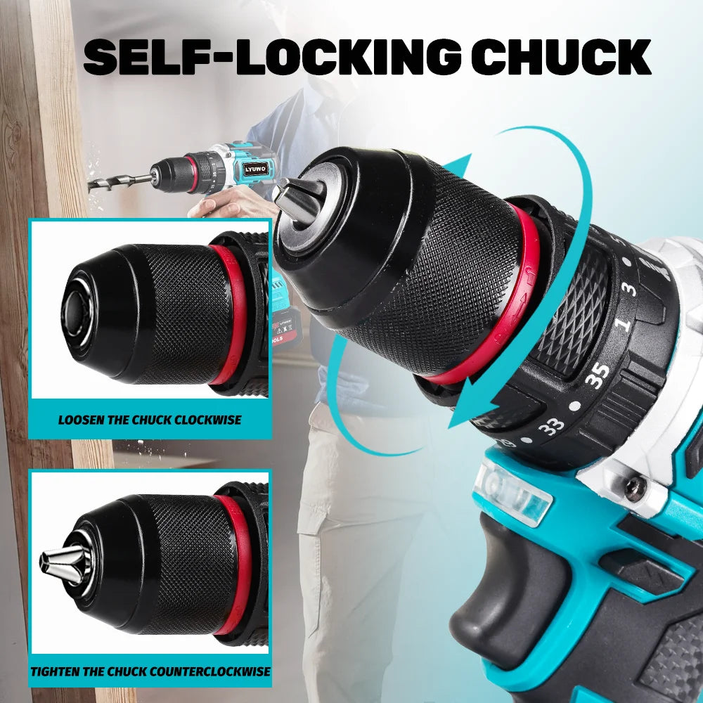 LYUWO Lithium Battery 21V Rechargeable Brushless Compact Electric Screwdriver Hand Drill Impact Drill LW-DZ20