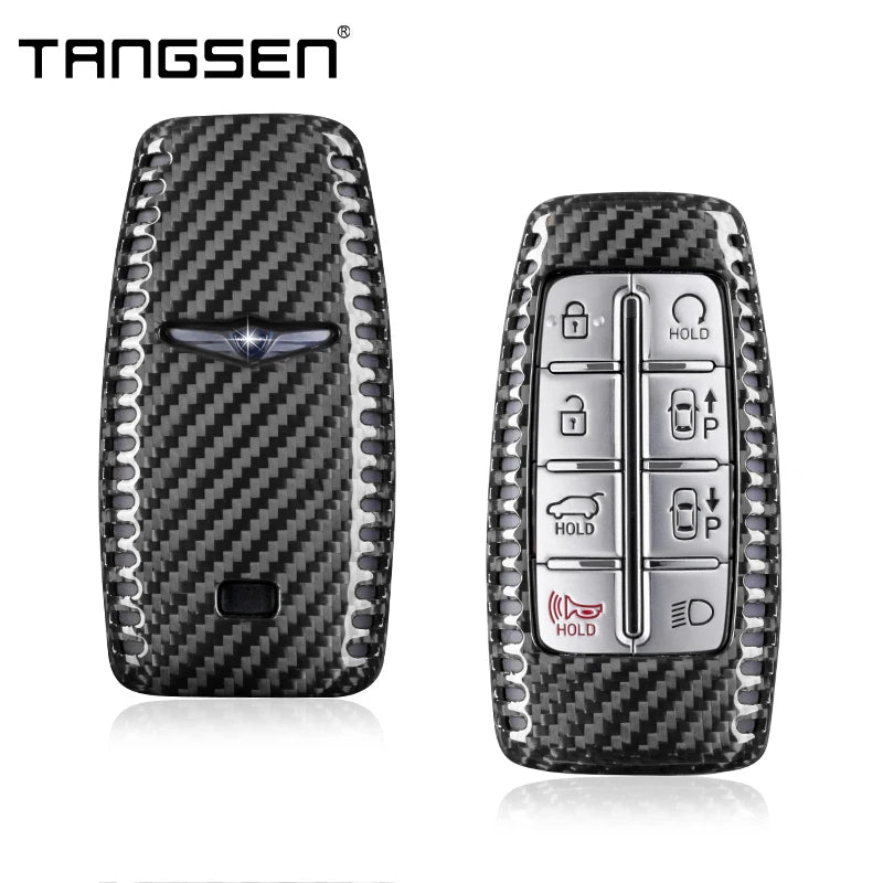 Carbon Fiber Car Key Case Cover Compatible For Genesis G70 G80 G90 GV70 GV80 GV90 Smart Remote Shell Auto