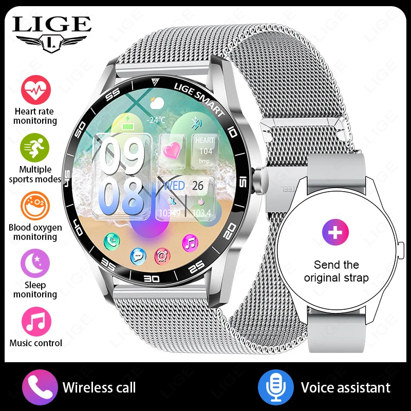 LIGE New Smartwatch Women Men 1.38-inch Smart Watch Message Notification iOS Android Smartwatches Fitness Bluetooth Call Watches