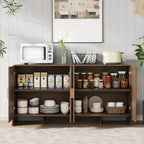 60" Sideboard Buffet Cabinet with Storage, Curved Design Farmhouse Coffee Bar Cabinet with 4 Doors & Adjustable Shelves