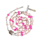 Flower Beads Crosses Rosary Necklace Hangable Pendants Long Chain for Womens Men Religious Neckchain Praying Meditations