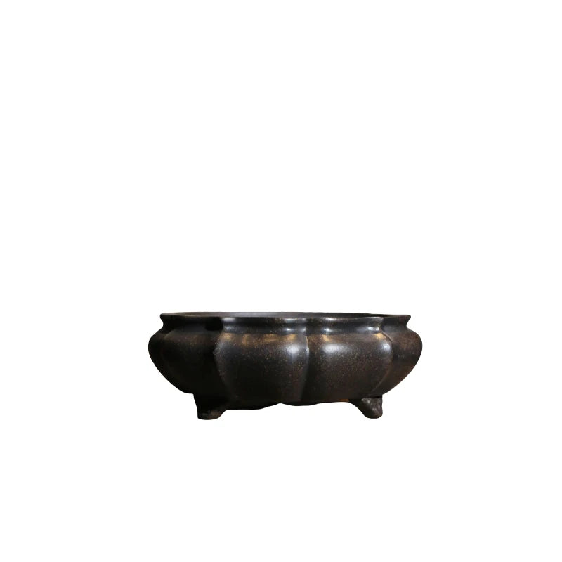 Purple Sand Bonsai Pot Vase, Chinese Shape, Carved, Home Room, Desk, Table, Garden Decoration