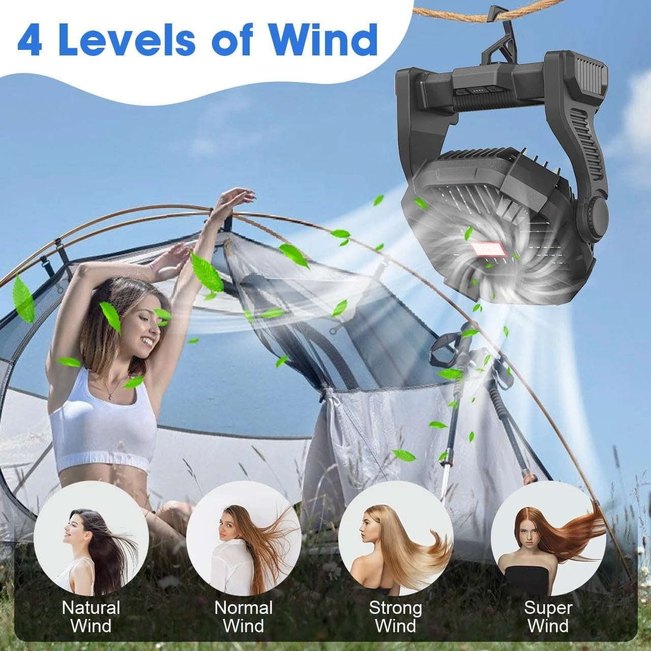 Camping Fan Portable with LED Light 20000mAh Rechargeable Battery Powe