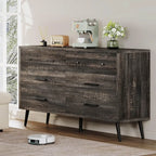 6-Drawer Dresser, Wood Storage Cabinet with Black Metal Handles & Anti-Tip Design, Modern Chest of Drawers for Living Room, Bed