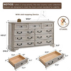 Farmhouse 9 Drawers Dresser for Bedroom, 54" Wide Wood Rustic Chest of Drawers with Natural Texture, Vintage Design, Storage