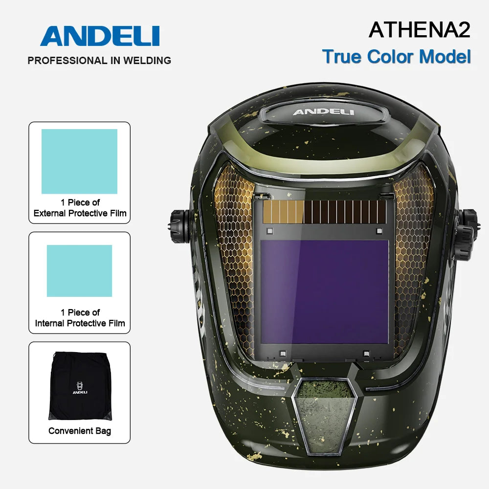 ANDELI Auto Darkening Welding Helmet Large Viewing True Color Solar Powered Welding Mask for TIG MIG ARC Grinding Welder
