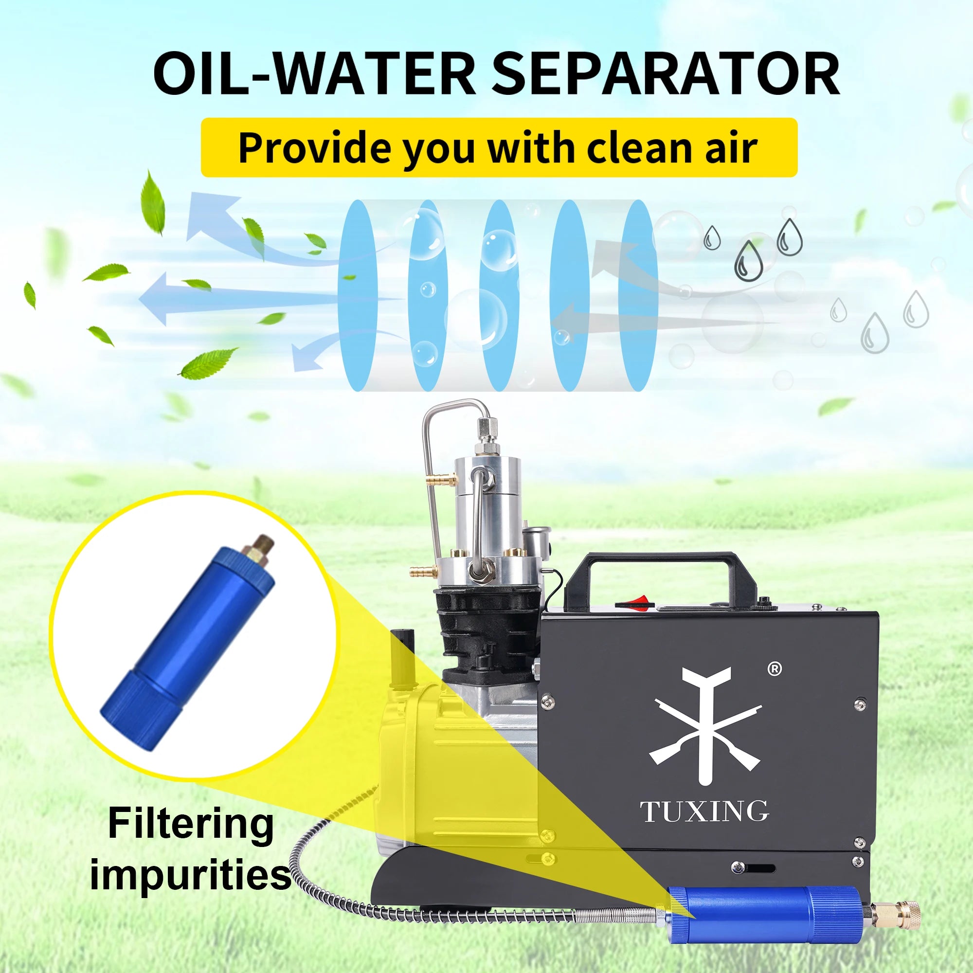 TUXING TXES022 300Bar PCP Compressor Electric 4500Psi High Pressure Air Compressor Auto Stop for PCP Scuba Diving Tank Rifle