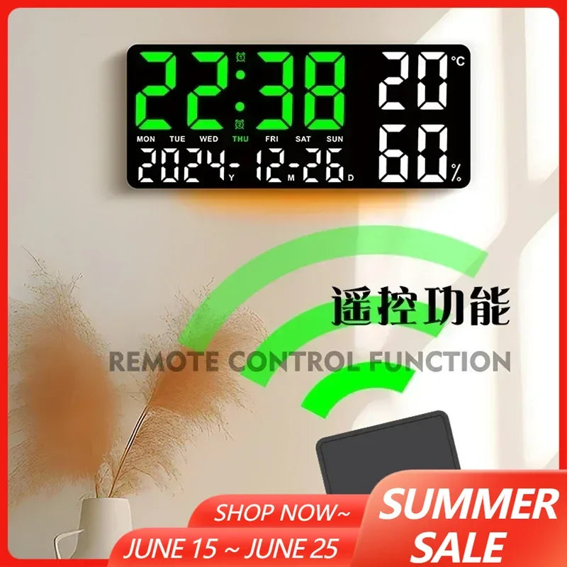 Large LED Digital Wall Clock Alarm Clock with Timing Function Remote Control Ambient Light for Living Room Office Bedroom Decor