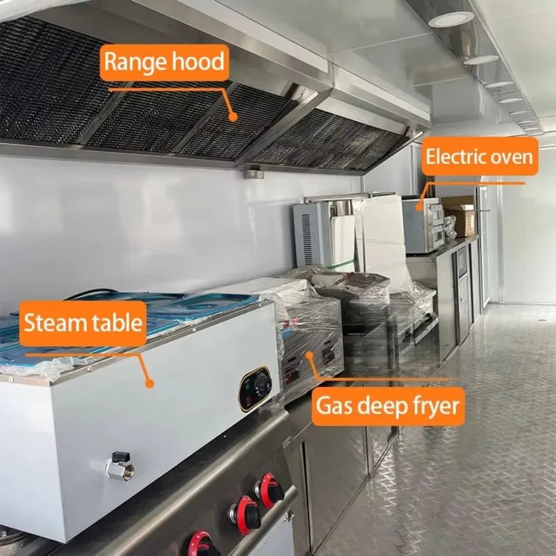 Customized Fully Equipped Food Trucks and Mobile Food Trucks: Commercial Kitchens with refrigerators, Stainless Steel counters