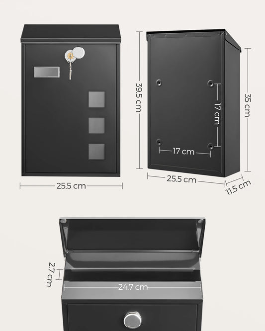 SONGMICS - Modern Wall Mounted Post Box with Viewing Windows, Nameplate, Lock with Copper Core, Easy to Install
