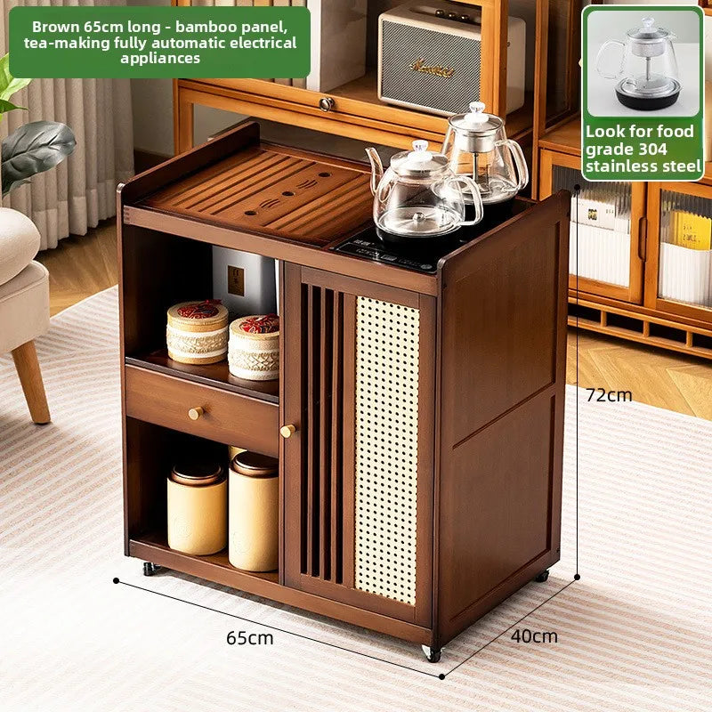 Mobile tea table Small tea table Kettle integrated tea cabinet Solid wood coffee table Tea cart Brewing tea table