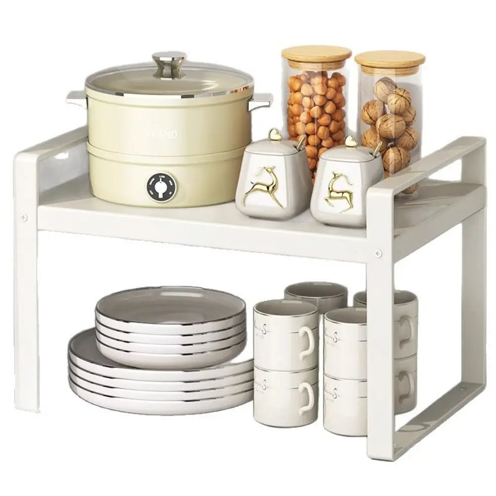 Layered Adjustable Kitchen Organizer Space Saving Expandable Countertop Pot Holder Easy To Install Non-slip