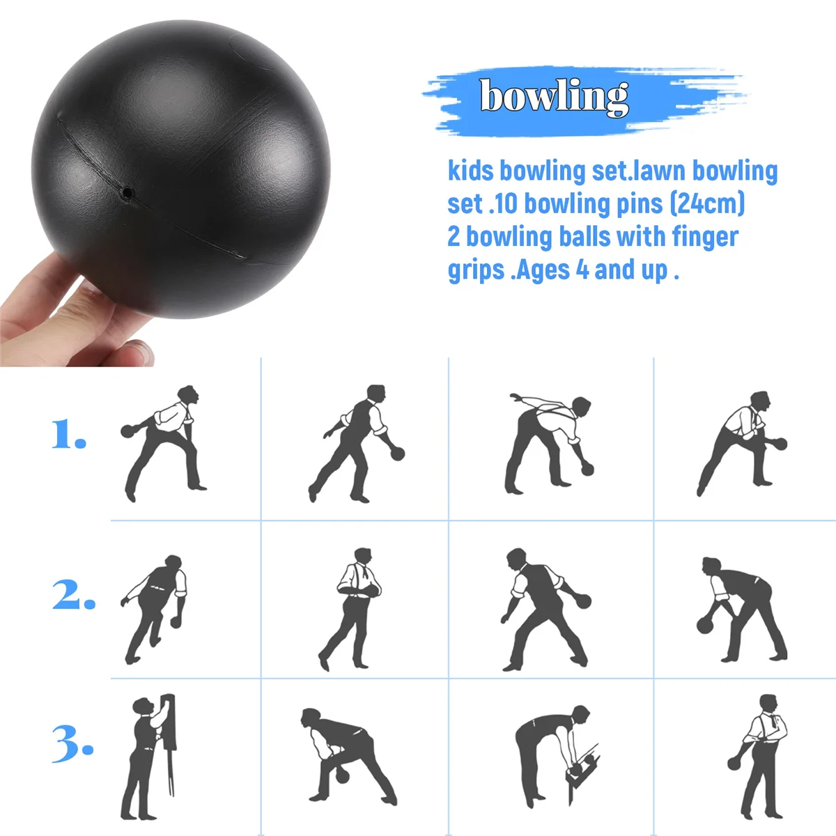 1 Set Bowling Set for Kids & Adults 2 Ball with 10 Pins for Family Kids and Adults Backyard Skittles