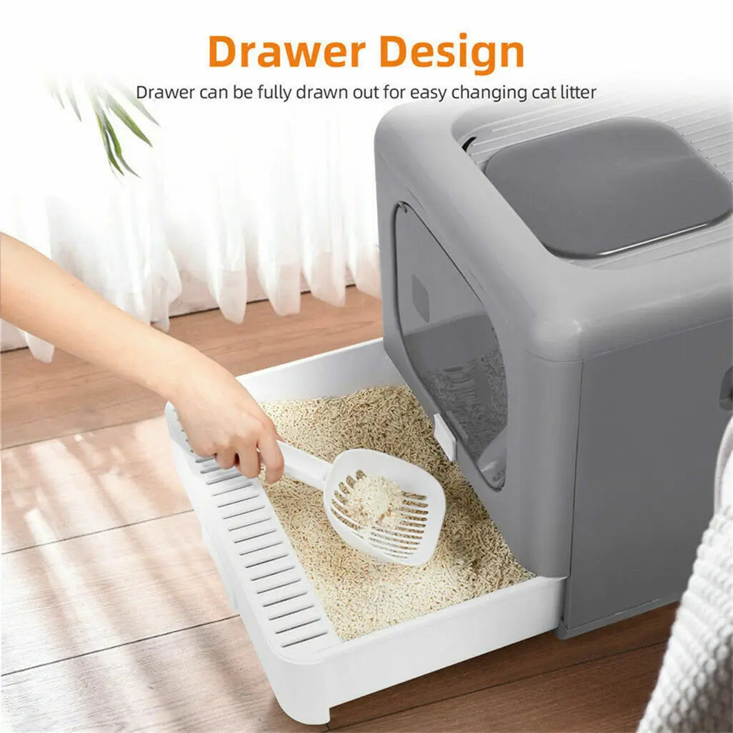 Foldable Cat Litter Box with Scoop & Sifting Tray - Enclosed Top/Front Entry | AlluCanFind