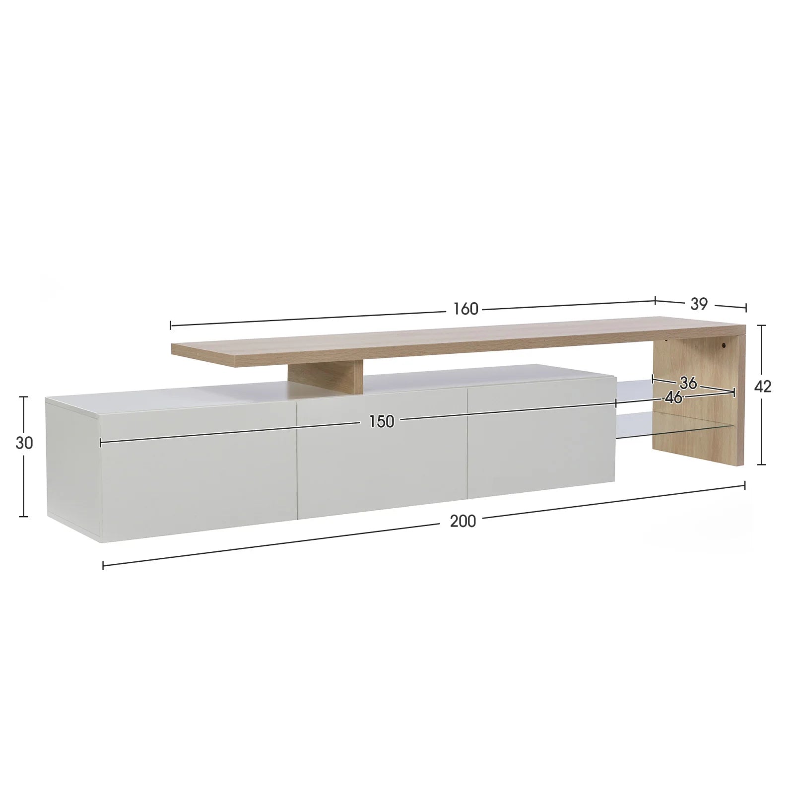 Rosahqnda TV Cabinet for Living Room,TV Lowboard,Sideboard, with LED,2 Glass Partition,3 Drawers,White High Gloss