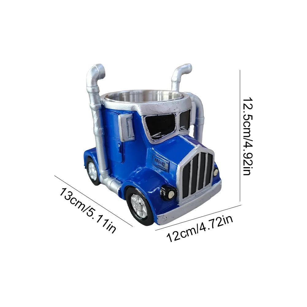 200-250ml Funny Semi-Truck Coffee Mugs Stainless Steel Drinkware Cups Handcrafted Water Bottle Resin Beer Mug for Novelty Gift