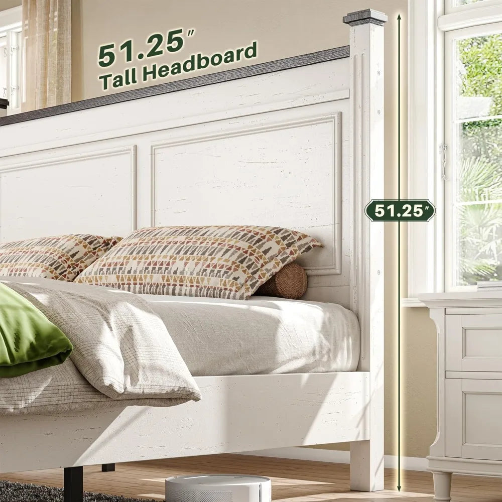King Size Bed Frame with Storage Drawers and Headboard, Modern King Bed Frame with Storage,NO Noise,No Box Spring Needed