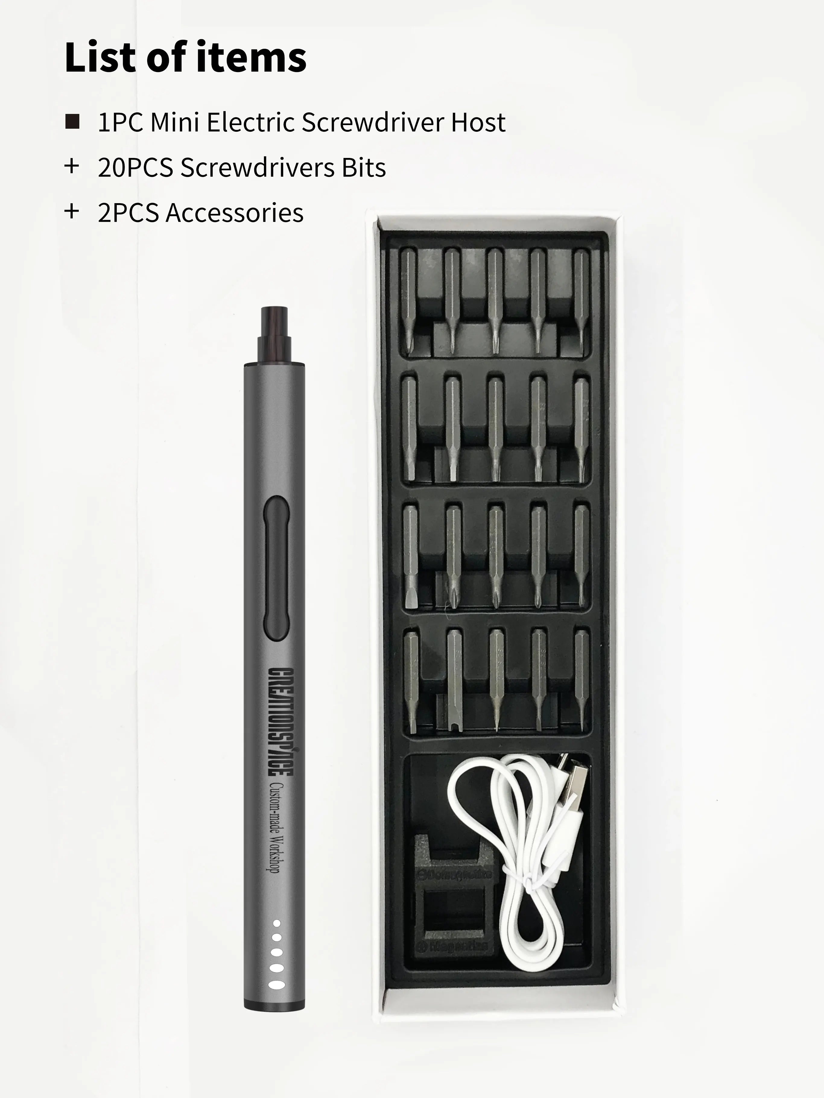 CreationSpace CS0202B Mini Electric Screwdriver Set Rechargable  Cordless Lithium Battery
