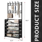 Coat Hat Stand 8 Hooks Metal Storage Shoe Rack 5 Tiers Shelf Hanger Shoes Shelf Living Room Storage Racks 80Cm Widen
