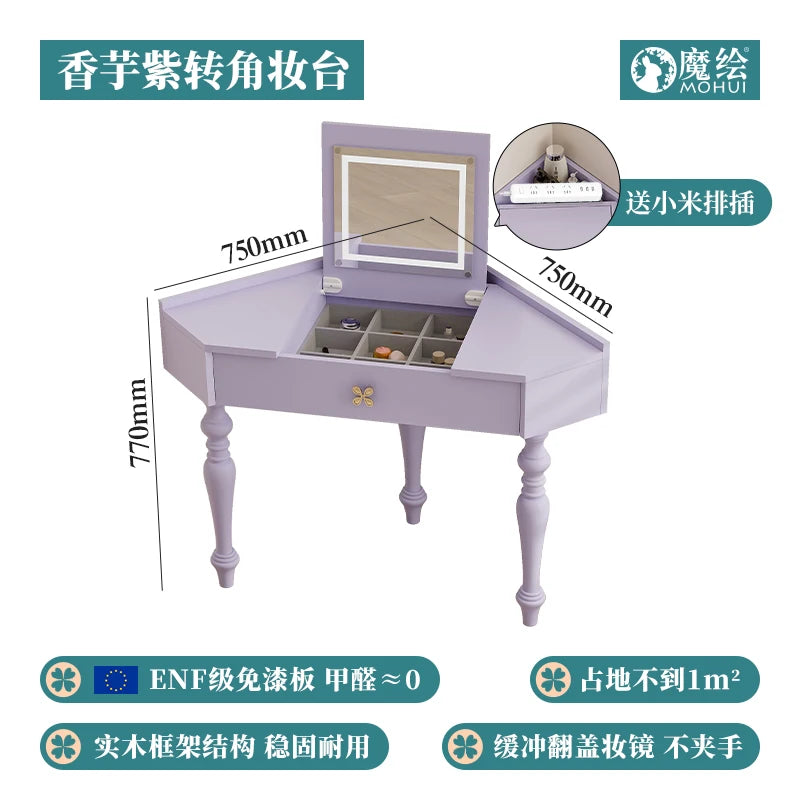 Flip Lights Storage Vanity Table Mirror Drawers Woman Small Cabinet Bedroom Dressers Girl Makeup Pink Coiffeuse Furniture Home