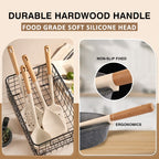 New Silicone Kitchen Cooking Utensils Set Durable Hardwood Handle Heat Resistant Tool Non-stick Turner Slotted Spoon Spatula Kit
