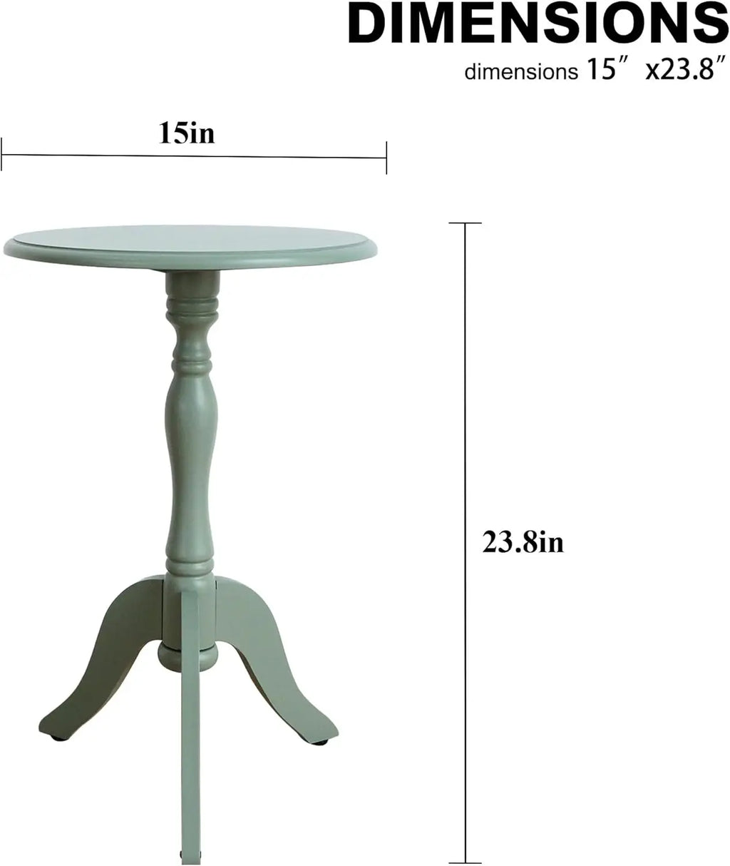 Round Small End Table, Wooden Pedestal Side Coffee Tables, Vintage Accent Nightstand For Living Room, Bedroom, Entryway, Green