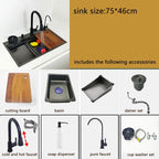 kitchen sink waterfall faucet honeycomb anti-scratch nano technology left drain Stainless Steel sinks 4 function kitchen faucet