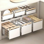 Pull-Out Kitchen Storage Rack - Carbon Steel Dish Rack with Sliding Drawers for Dishes, Cutlery, and Condiment Storage Organizer