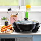 Round Nonstick Electric Skillet With Lid, Aluminum 12 Inch Electric Frying Pan, 2 Layers Of Non-Stick Coating