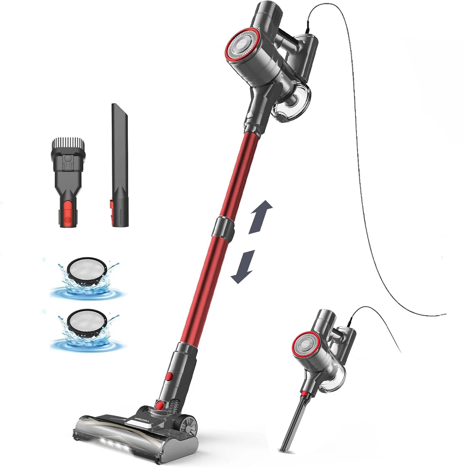 YISORA Corded Vacuum Cleaner, 600W 23KPa Stick Vacuum, Free-Stand 6 in 1 Handheld Vacuum Cleaner for Hard Floor Carpet